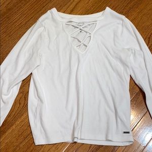 HOLLISTER WHITE LACE UP TOP